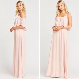 Show Me Your Mumu Dusty Blush Crisp Caitlin
Ruffle Maxi Bridesmaid Gown